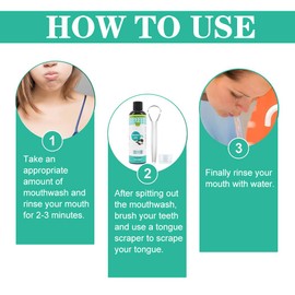 Kokosöl Mundspülung für Zähne, Ölziehen mit Zungenschaber, Natürliche Mundreinigung für frischen Atem, Natürliches Kokosnuss Ölziehen-Mundwasser für die Mundpflege für frischen Atem, Zahnaufhellung