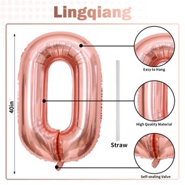 Rose Gold Number 10 Balloons for 10th Birthday Decorations, 40 Inch Rose Gold Helium Mylar Foil Number 1 & 0 Balloons for Girls, 10th Birthday Balloons for Women Anniversary Party Supplies