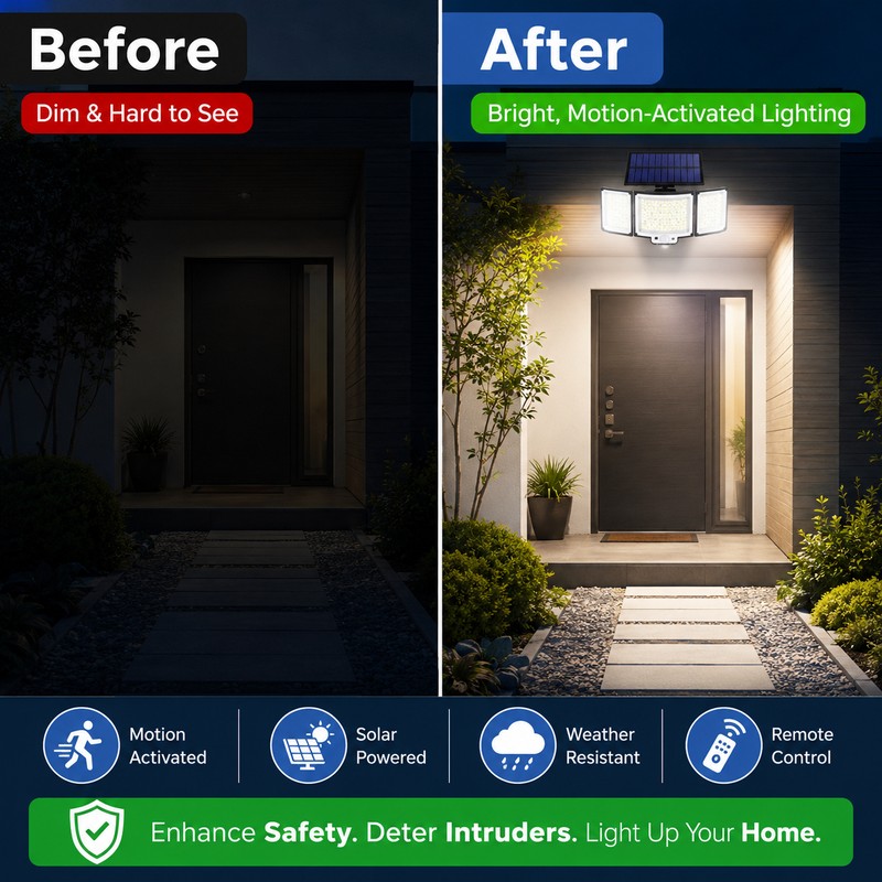 Solar Motion Sensor Light for Outdoor Security – IP65 Waterproof