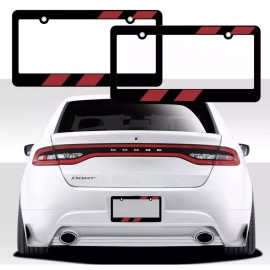 BLVD New 2pc Elite Red Racing Stripes Car Truck Black License Plate Frames Fit DODGE