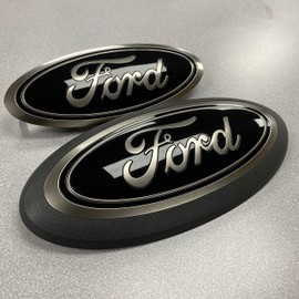 18-20 Ford F-150 Smoke Black Oval Grille & Tailgate Badges Without Front Camera