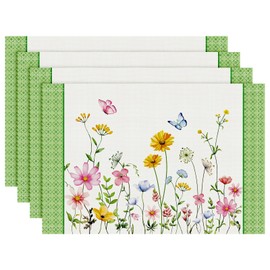 Arquiel Spring Summer Wildflower Placemats Set of 4, 13×19 Inch Washable Heat Resistant Cloth Placemats, Non Slip Indoor Outdoor Table Place Mats for Dining Kitchen Party Decoration
