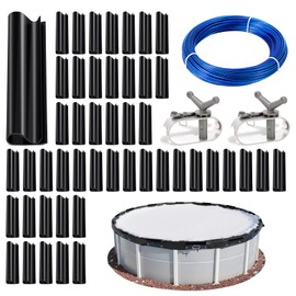 Double-Protection Pool Closing Kit for Steel Wall Above Ground Swimming Pool,48 Pcs Winter Pool Cover Clips with 120ft Steel Cable and 2 Winches, Windproof Pool Cover Clamps Set for Securing Tightly