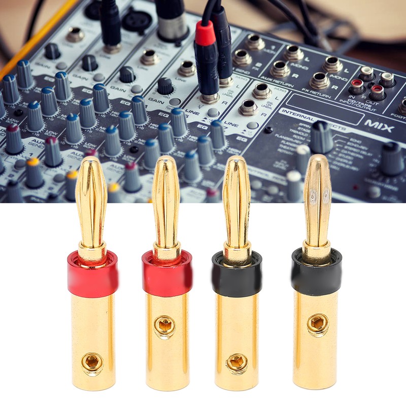 Preffair 4pcs Speaker Banana Plugs 24K Gold Plated Dual Screws