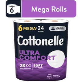 Cottonelle Ultra ComfortCare Toilet Paper, 6 Mega Rolls (24 Regular Rolls)