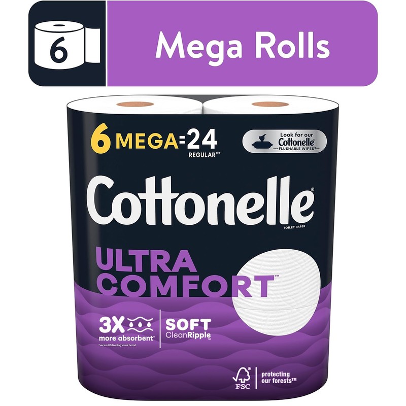 Cottonelle Ultra ComfortCare Toilet Paper, 6 Mega Rolls (24 Regular