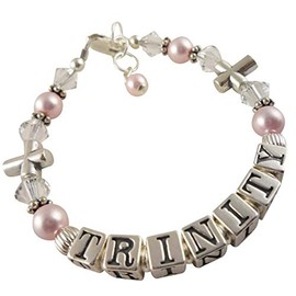 Cross Bead Sterling Silver Name Bracelet in Pink