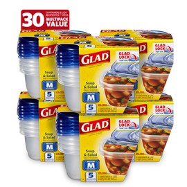 Glad Glad Soup & Salad Food Storage Containers, Medium Rectangle (24 Oz) - (Pack of 6, 30 Count) | Strong and Durable Food Containers from Glad for Everyday Use | 24 Oz Food Storage Containers