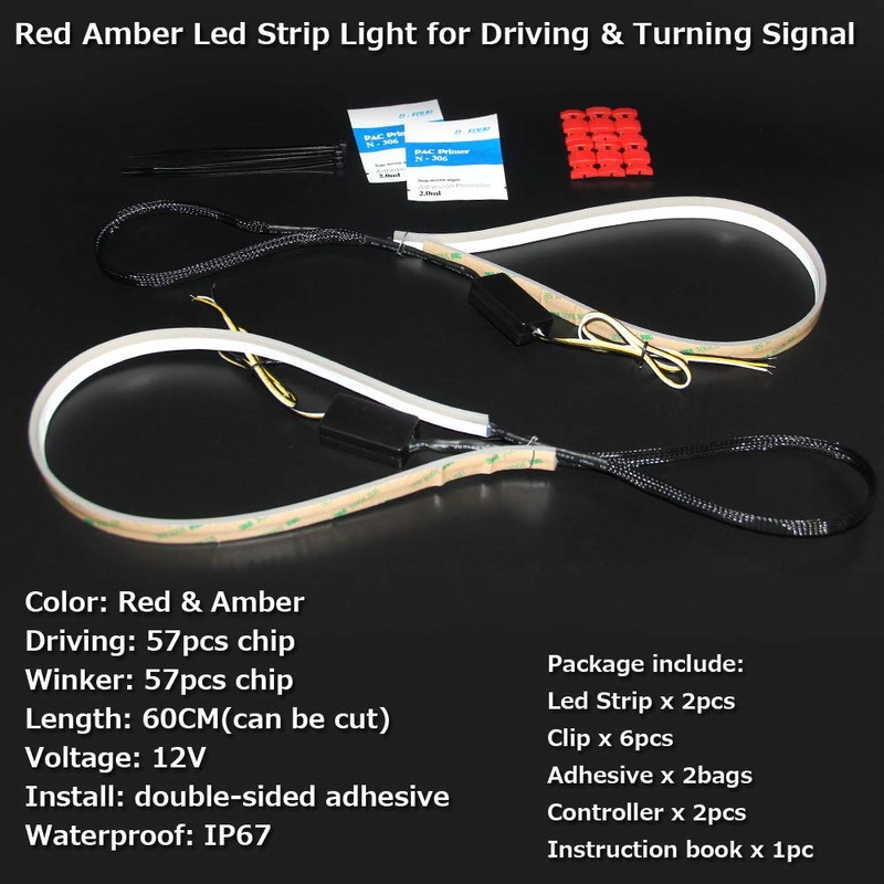 OPP ULITE Red Amber LED Strip Light 2Pcs 23 Inches