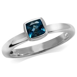 Silvershake Genuine Cushion Cut London Blue Topaz 925 Sterling Silver Stack Stackable Solitaire Ring Size 9.5