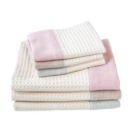 Cotton Waffle Towel, Highly Absorbent, Quick-Drying, Double Gauze Hem with Food-Derived Dyes, Soft and Sustainable for Daily Use Set of 6