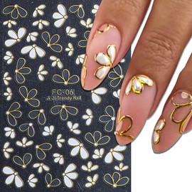 2 Sheets Flower Nail Stickers 3D Nail Decals with Gold Outline Self Adhesive Stickers para uñas Nail Art Decals for Stunning Manicure Design Nail Accessories for Nail Art DIY for Nail Decoration