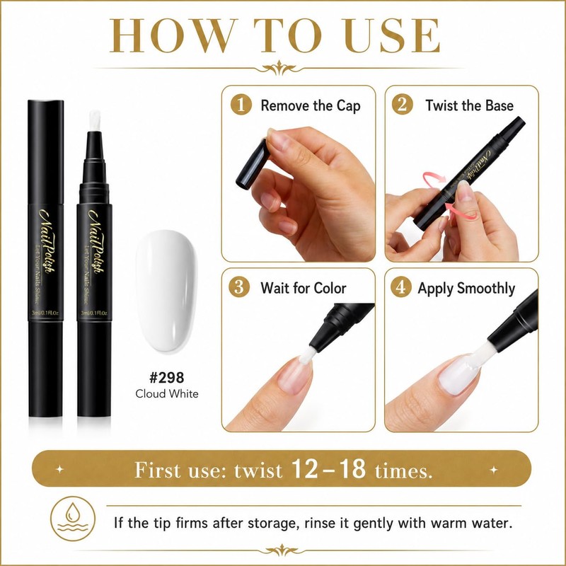 White Nail Polish Pen for Women, Water-Based Quick Dry Precision