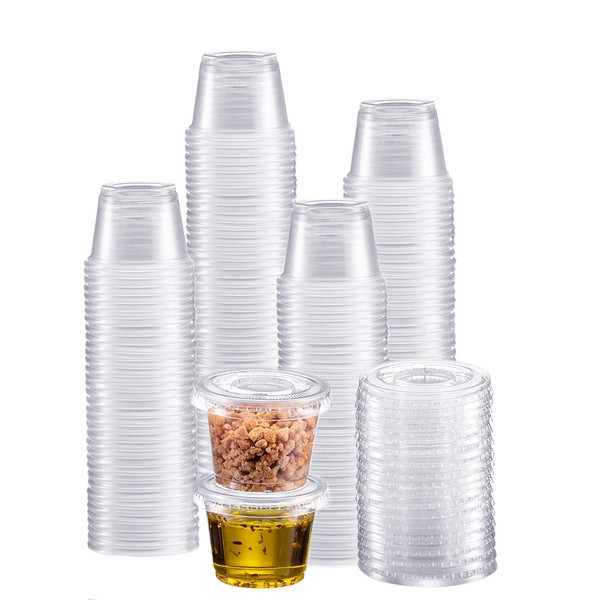 Zeml Portion Cups with Lids (1 Ounces, 200 Pack) | Disposable Plastic Cups for Meal Prep, Portion Control, Salad Dressing, & Medicine | Small Plastic Condiment Container