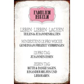 mrdeco Metall Schild 12x18cm gewölbt Familien Regeln Spruch Sprüche Sprüche Blechschild
