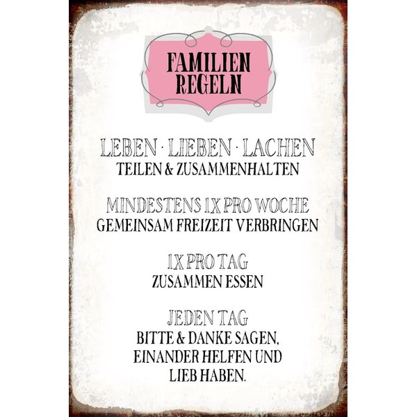 mrdeco Metall Schild 12x18cm gewölbt Familien Regeln Spruch Sprüche Sprüche