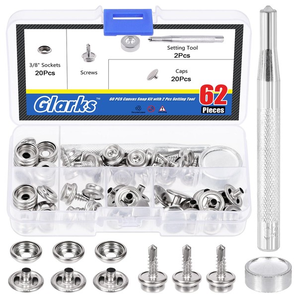 Glarks 62Pcs Canvas Snap Button Kit Stainless Steel Marine Grade