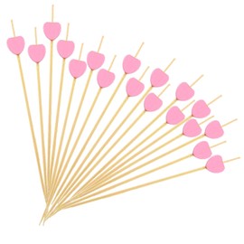 100 Pcs Cocktail Sticks - Wooden Toothpicks, Pink Hearts Cocktail Sticks Finger Food Fruits Sandwich Canape Burger Sticks Cocktail Decorations for Party Supplies, Drinks, Fruit, Cocktail Garnish