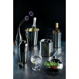 BarCraft Secchiello per il Ghiaccio con Pinze e Coperchio in Acciaio Inossidabile, Elegante Finitura Martellata, con Comodo Manico, Capacità 1.5 L