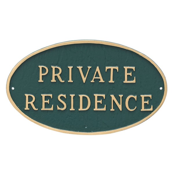 Montague Metal Products Oval Private Residence Statement Plaque Sign, Hunter Green with Gold Letter, 6" x 10"