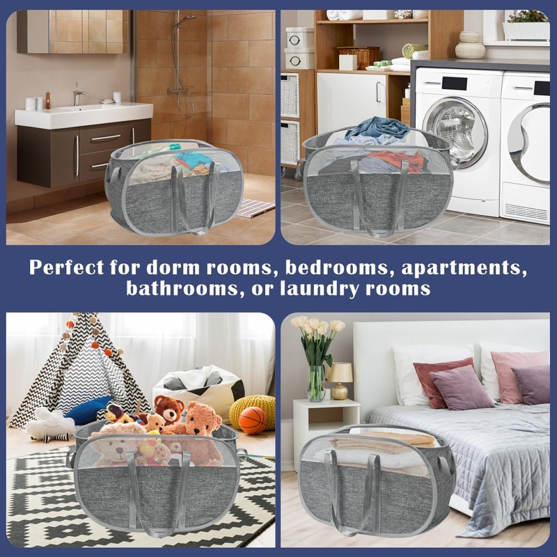 BOSNONA 2 Pack Large Collapsible Laundry Baskets 74L Pop Up