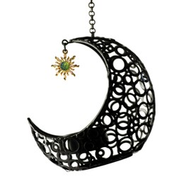 JUNADJUL Moon Shape Hanging Tealight Holder, Metal Moon Candle Holder with Chain & Hook, Iron Tea Light Candle Holder Decoration for Home and Garden (Black)