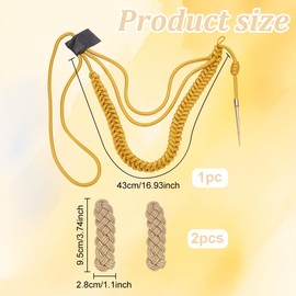 WEBEEDY 3 Pieces Golden Military Uniform Accessories with 1 Single Tip Aiguillette Shoulder Cord and 2 Traditional Braided Shoulder Badge, Shoulder Epaulets Dress Ribbon for Uniform Cosplay Costume