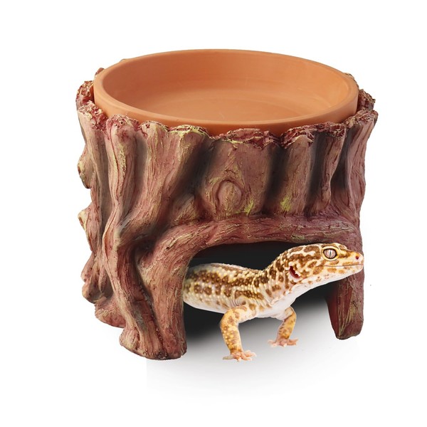 SORWATEE 2 in 1 Reptile Hide Cave with Humidity Dish,