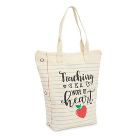 Sparkle and Bash Canvas Tote Bag for Teacher Appreciation Gifts, Teaching is a Work of Heart (14.5 x 15 x 6 In) - Teacher Bag