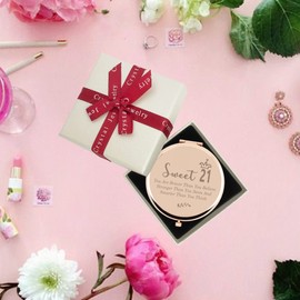 NiuZi-cao 21th Birthday Gifts for Girls, Sweet 21th Birthday for Niece Bestie Sister Daughter BFF, Rose Gold Compact Mirror Inspirational Gifts