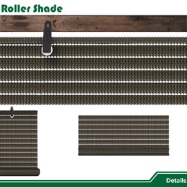 Goleray Outdoor Roller Shade 4'W×12'H Patio Shades Roll Up Outdoor Patio Blinds Exterior Roller Shades Porch Screen for Outside Deck Pergola Balcony, Brown Striped Hollow out
