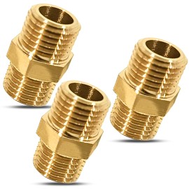 PipeSan Double Nipple 1/4 Inch Brass Male Thread - Pack of 3 Connectors with Double Male Thread and Hexagon, Corrosion Resistant, Thread Fitting for Plumbing, Gas, Oil and Drinking Water
