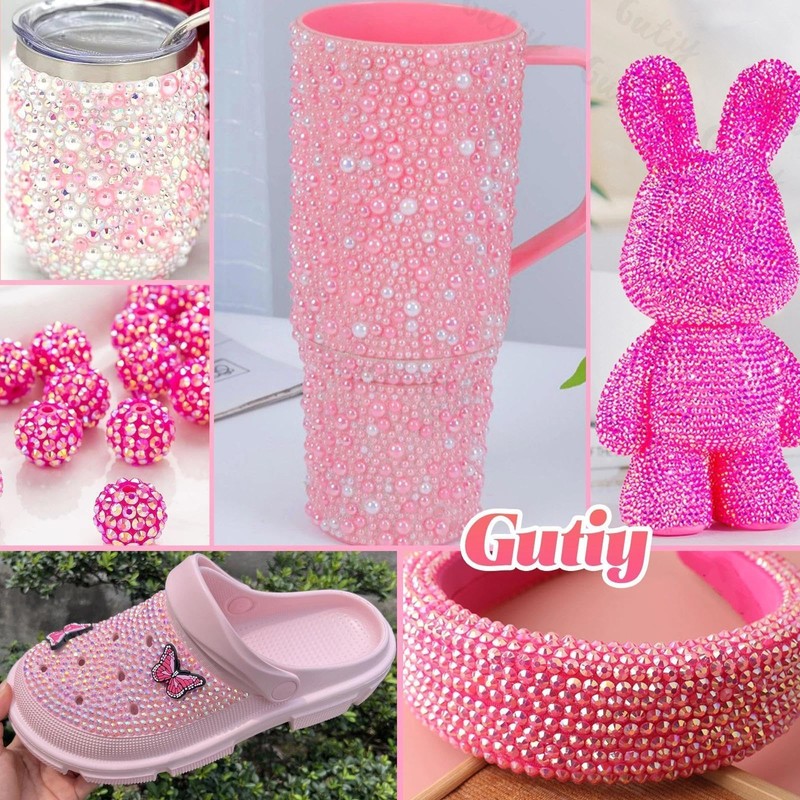 14000Pcs Pink Flatback Rhinestones and Pearls for Bedazzling Kit