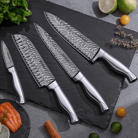 Knife Set, Astercook 21 Pieces Kitchen Knife Set with Built-in Sharpener, German Stainless Steel Knife Block Set, Razor-Sharp Knives with Full-tang Handle, Dishwasher Safe, Silver