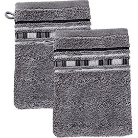 Erwin Müller Wash Mitt, Wash Cloth, Pack of 2, Achern Grey/Natural, Size 16 x 21 cm, 500 g/m², Quick-Drying, Extra Absorbent