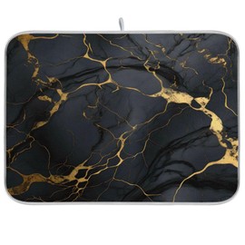 ALAZA Gold Black Marble Dish Drying Mat for Kitchen Counter Absorbent Microfiber Small Drying Pad Dish mats for Kitchen Countertops 16 x 18 Inch