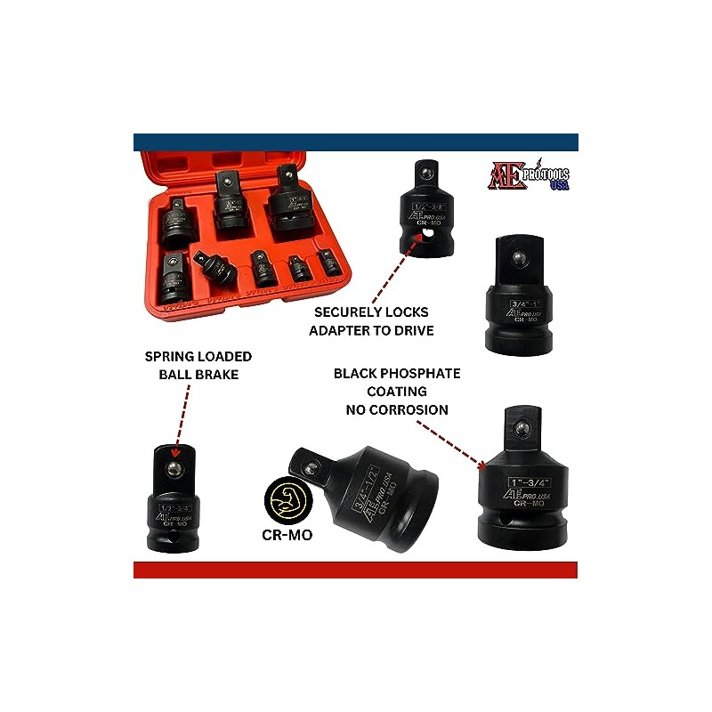 ATE Pro. USA - 8pc Impact Socket Adapter Reducer Set,