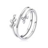 Adjustable Leaf Design Ring, 925 Sterling Silver, Double Circle Vine