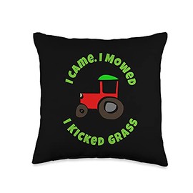 My Design Bug Lawn Guy Designs I Came. I Mowed. I Kicked Grass. Riding Lawn Mower Design Throw Pillow, 16x16, Multicolor
