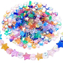 Pack of 700 Beads for Bracelets, Beads for Threading, Colourful Star Shape Beads and Heart Beads, Acrylic Craft Beads for Threading for DIY Crafts Bracelets Jewellery Making Necklaces DIY