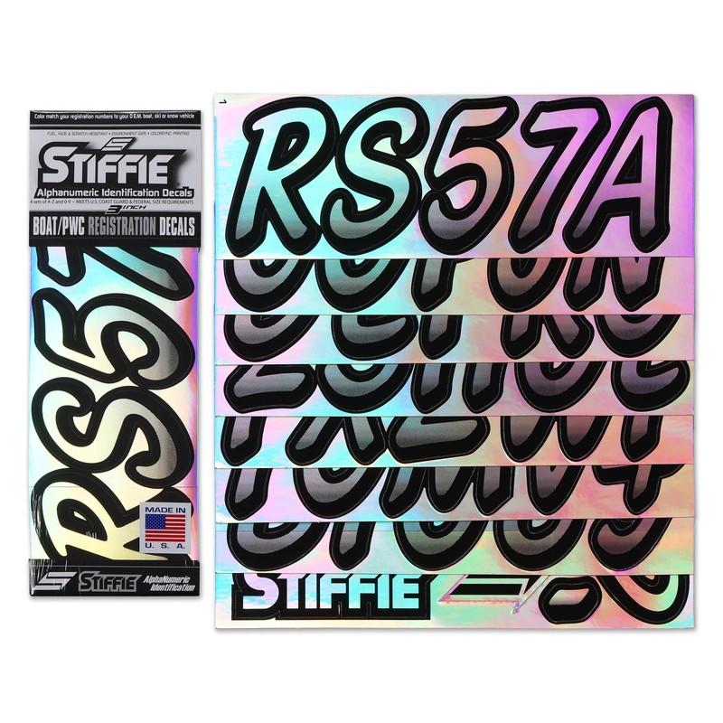 STIFFIE Whipline Chrome/Black 3" Alpha-Numeric Registration Identification Numbers Stickers Decals