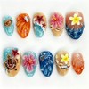 Uñas postizas medianas almendradas con diseño de tortuga y flor