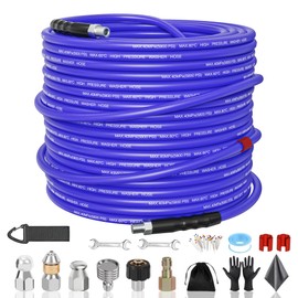 SITIMIMIL® Sewer Jetter Kit for Pressure Washer 100FT, 5800PSI Sewer Jetter Hose Kink-Free with 4 Nozzles, 1/4 Inch NPT Hose for Plumbers/Contractors/DIYers Drain Cleaning