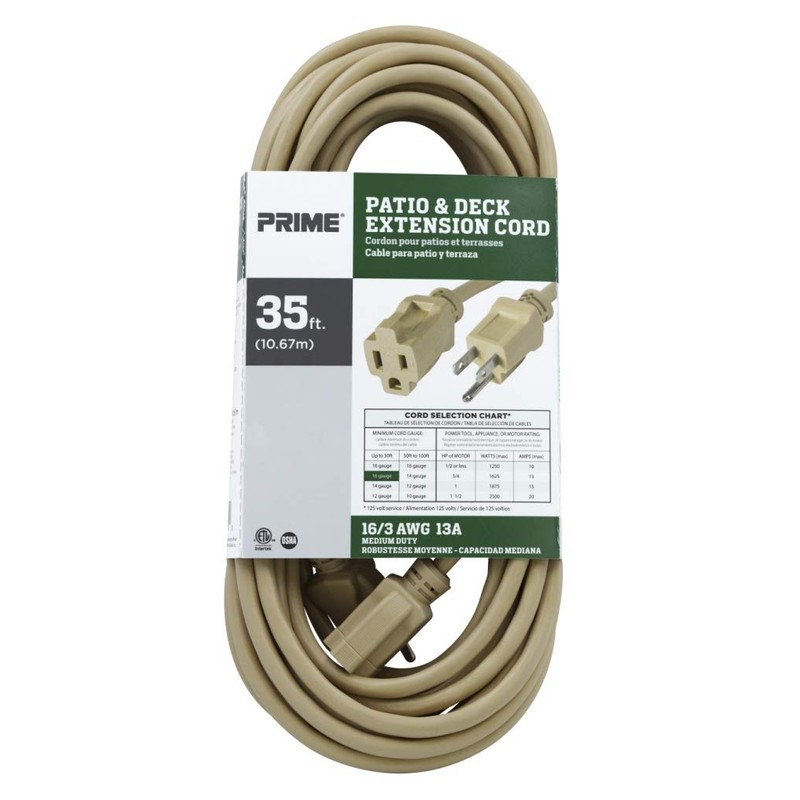 Prime EC884627 35-Foot 16/3 SJTW Patio and Deck Extension Cord,