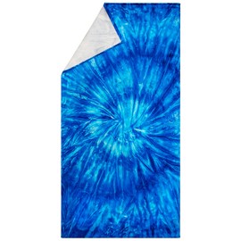 Beachland Tie Dye Beach Towel 30 x 60 inches 100% Cotton Rainbow Hippie Colors - One Side Printed (Tie Dye Bay Blue, One Towel)