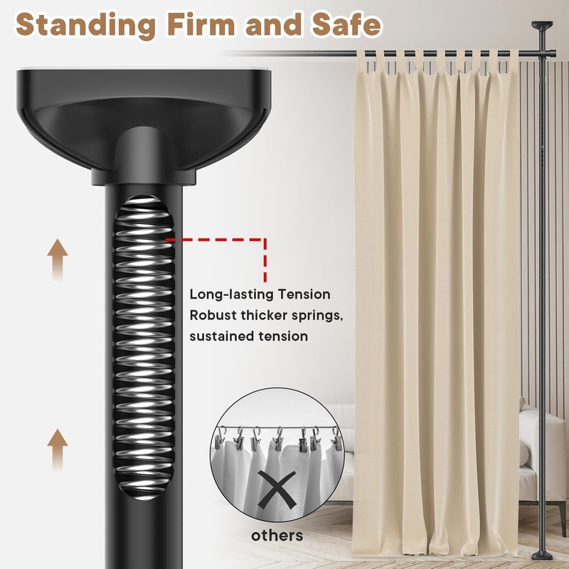 Bonpally Room Divider Curtain Rod, No Drilling Tension Rod for