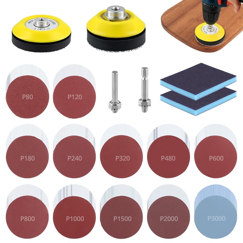 QWORK® 120 Pieces 3 Inch Sanding Discs Pad Set, Grit