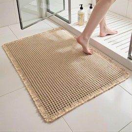 LiLIN YOU Waffle Bath Mat Boho Bathroom Rugs Non Slip Washable Super Absorbent Quick Dry Bathroom Floor Mat Ultra Soft Bath Rugs with Tassels, 17" x 24", Brown