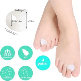 Separadores de Dedos del Pie de Gel Separador de Dedos del Pie, 4Pares Separador de Dedo del Pie de Silicona, Cómodo Elástico, Corregir Juanetes Nocturno y Día,Dedos de Martillo,Juanetes,Pié de Garra