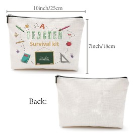 CREATCABIN Pencil Case Teacher, Makeup Bag, Cosmetic Bag, Canvas, Multi-Purpose Pen Case, Zip, Toiletry Bag, Travel Bag, Purse, Bag, Portable Survival Kit, Graduation Gift, 25 x 18 cm, Teacher